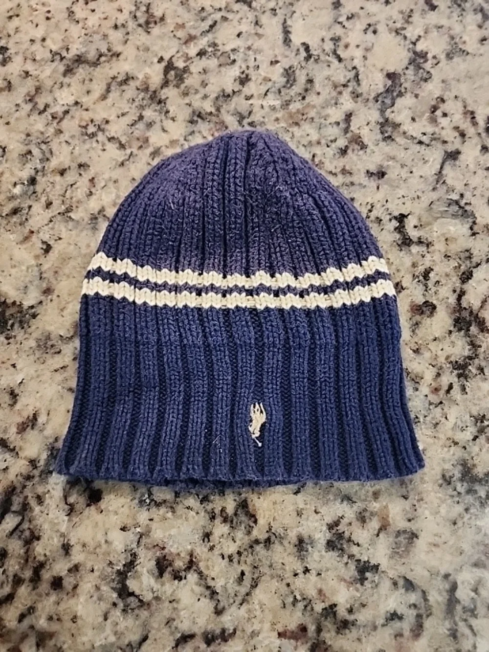 Ralph Lauren Navy and White Knit Beanie Vintage Y2k